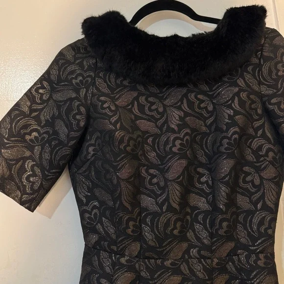 Collectif Black and Gold Juliette Jacquard Pencil Dress - Picture 3 of 11